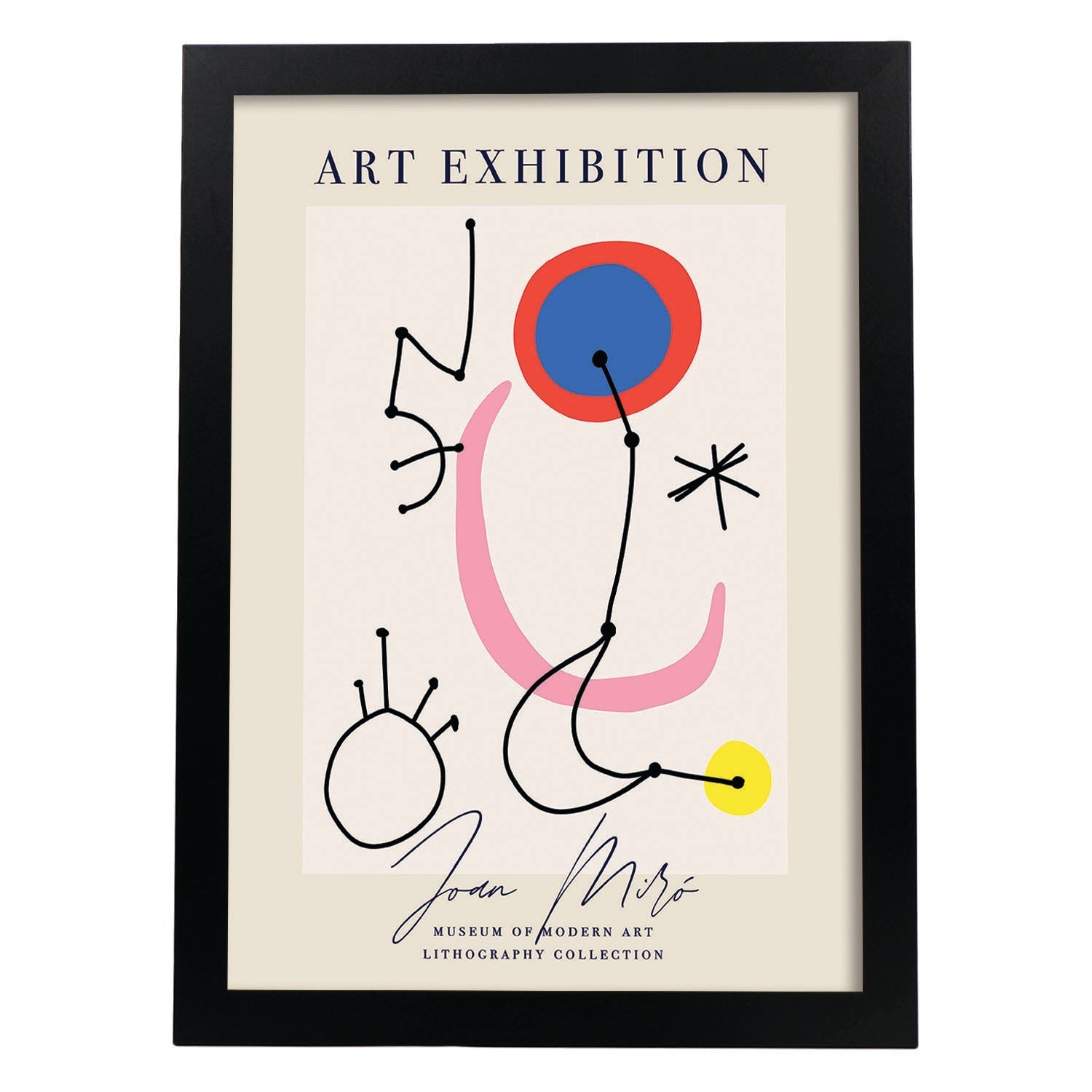 Lamina artistica decorativa con ilustración de Exposición Joan Miro 5 estilo Surrealista-Artwork-Nacnic-A3-Marco Negro-Nacnic Estudio SL