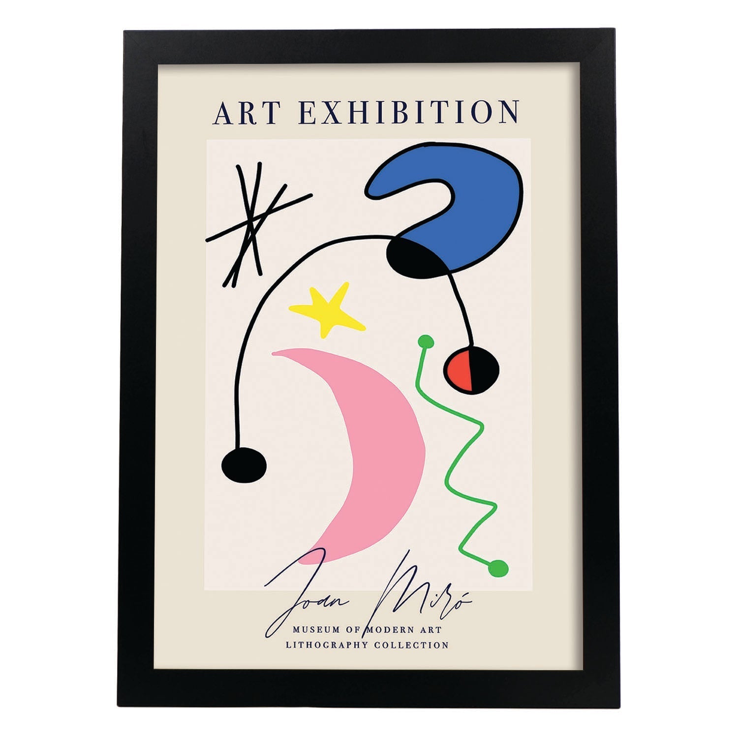 Lamina artistica decorativa con ilustración de Exposición Joan Miro 6 estilo Surrealista-Artwork-Nacnic-A3-Marco Negro-Nacnic Estudio SL