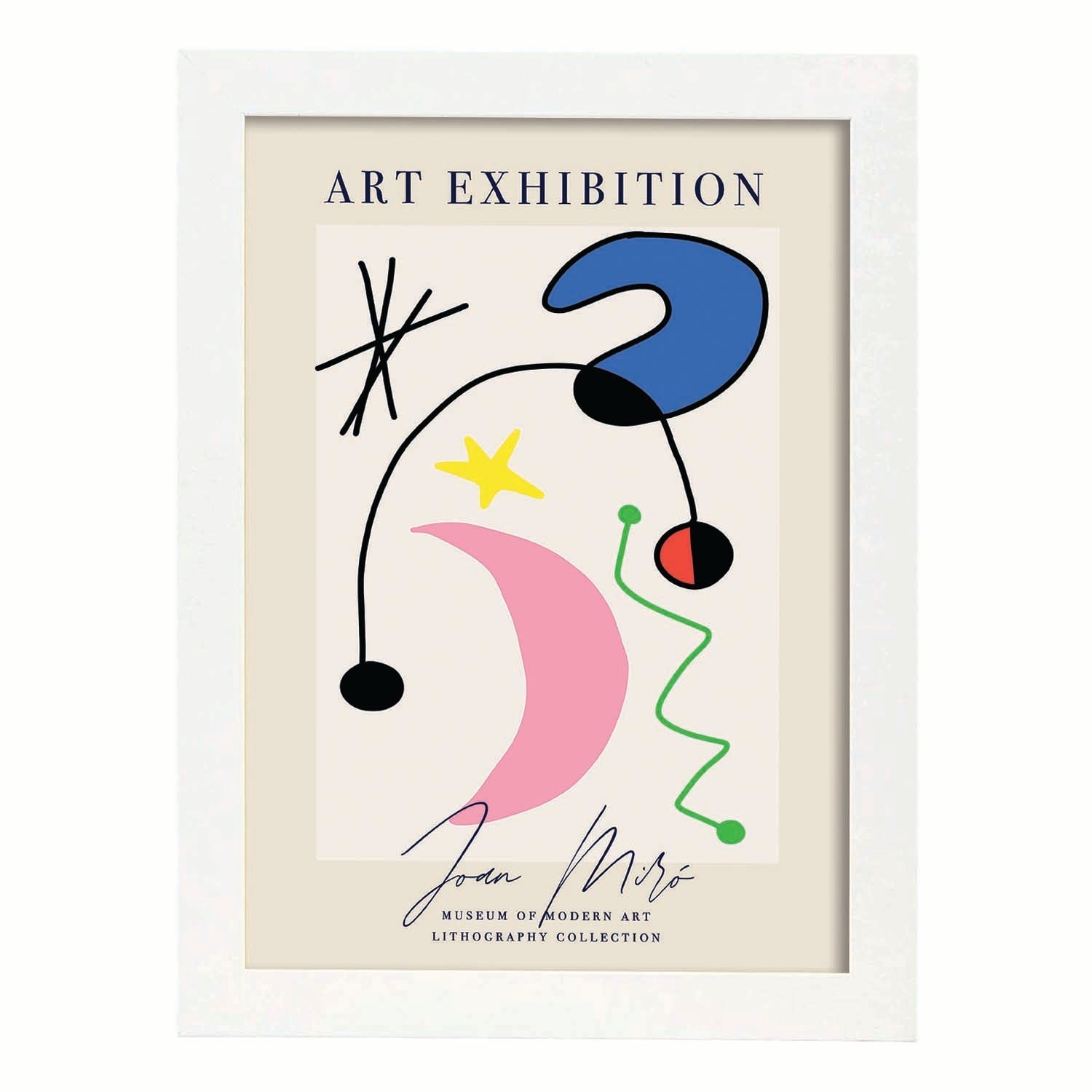 Lamina artistica decorativa con ilustración de Exposición Joan Miro 6 estilo Surrealista-Artwork-Nacnic-A4-Marco Blanco-Nacnic Estudio SL