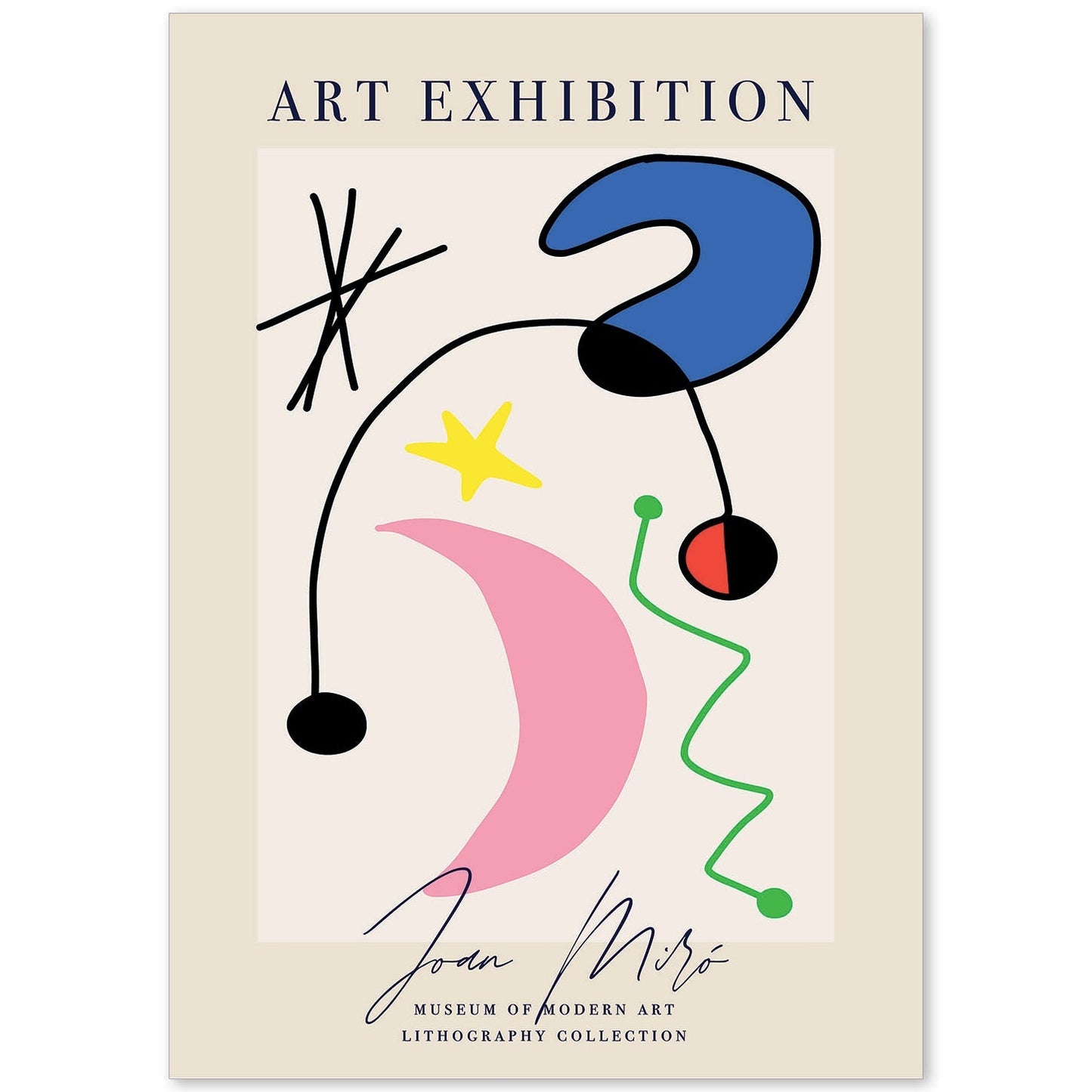 Lamina artistica decorativa con ilustración de Exposición Joan Miro 6 estilo Surrealista-Artwork-Nacnic-A4-Sin marco-Nacnic Estudio SL