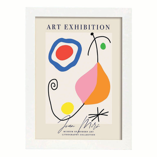 Lamina artistica decorativa con ilustración de Exposición Joan Miro 7 estilo Surrealista-Artwork-Nacnic-A4-Marco Blanco-Nacnic Estudio SL