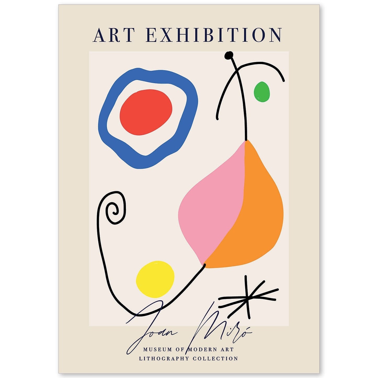 Lamina artistica decorativa con ilustración de Exposición Joan Miro 7 estilo Surrealista-Artwork-Nacnic-A4-Sin marco-Nacnic Estudio SL
