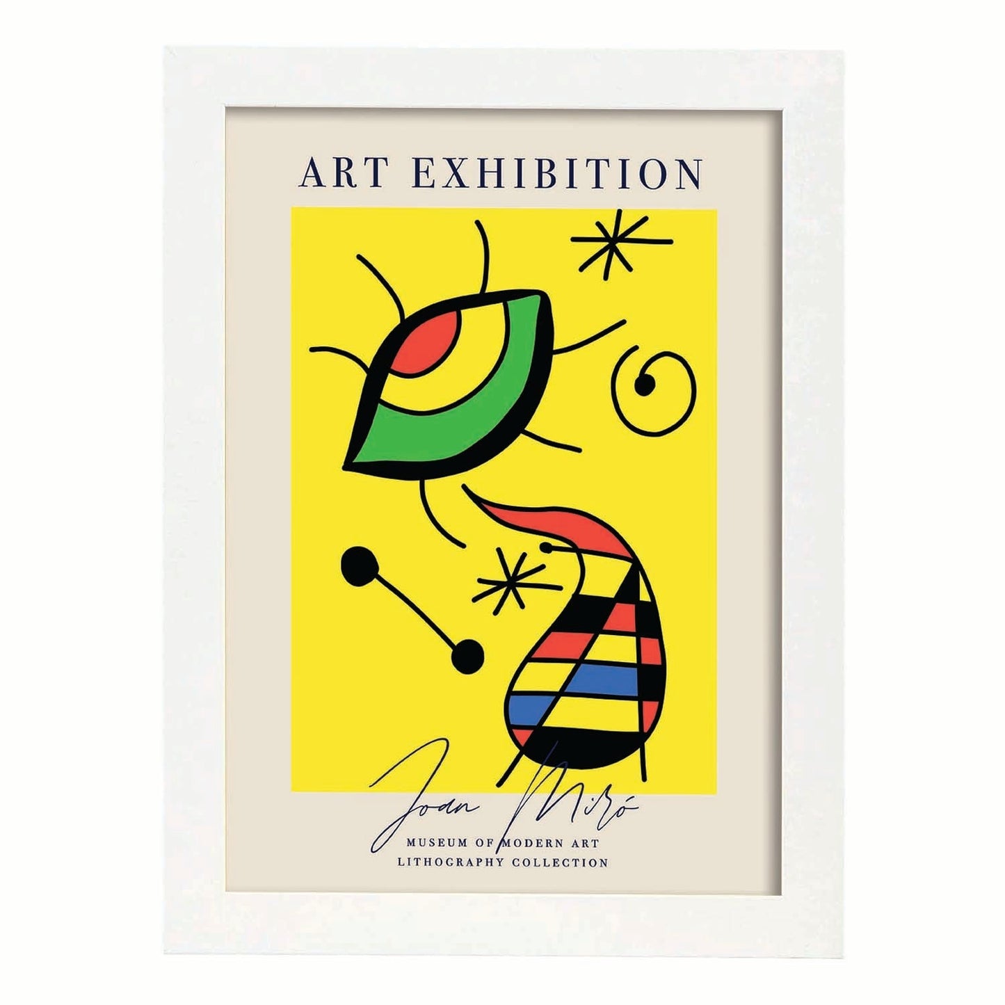 Lamina artistica decorativa con ilustración de Exposición Joan Miro 8 estilo Surrealista-Artwork-Nacnic-A3-Marco Blanco-Nacnic Estudio SL