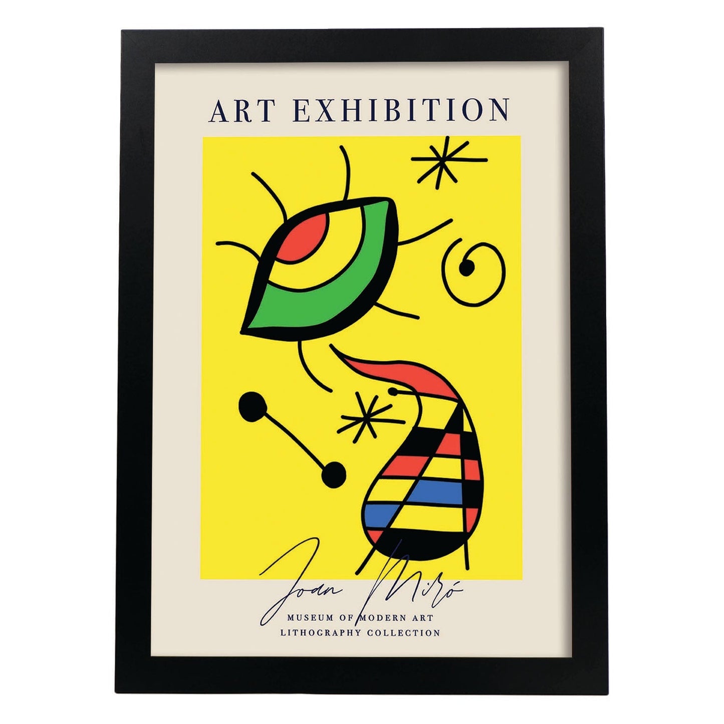 Lamina artistica decorativa con ilustración de Exposición Joan Miro 8 estilo Surrealista-Artwork-Nacnic-A4-Marco Negro-Nacnic Estudio SL