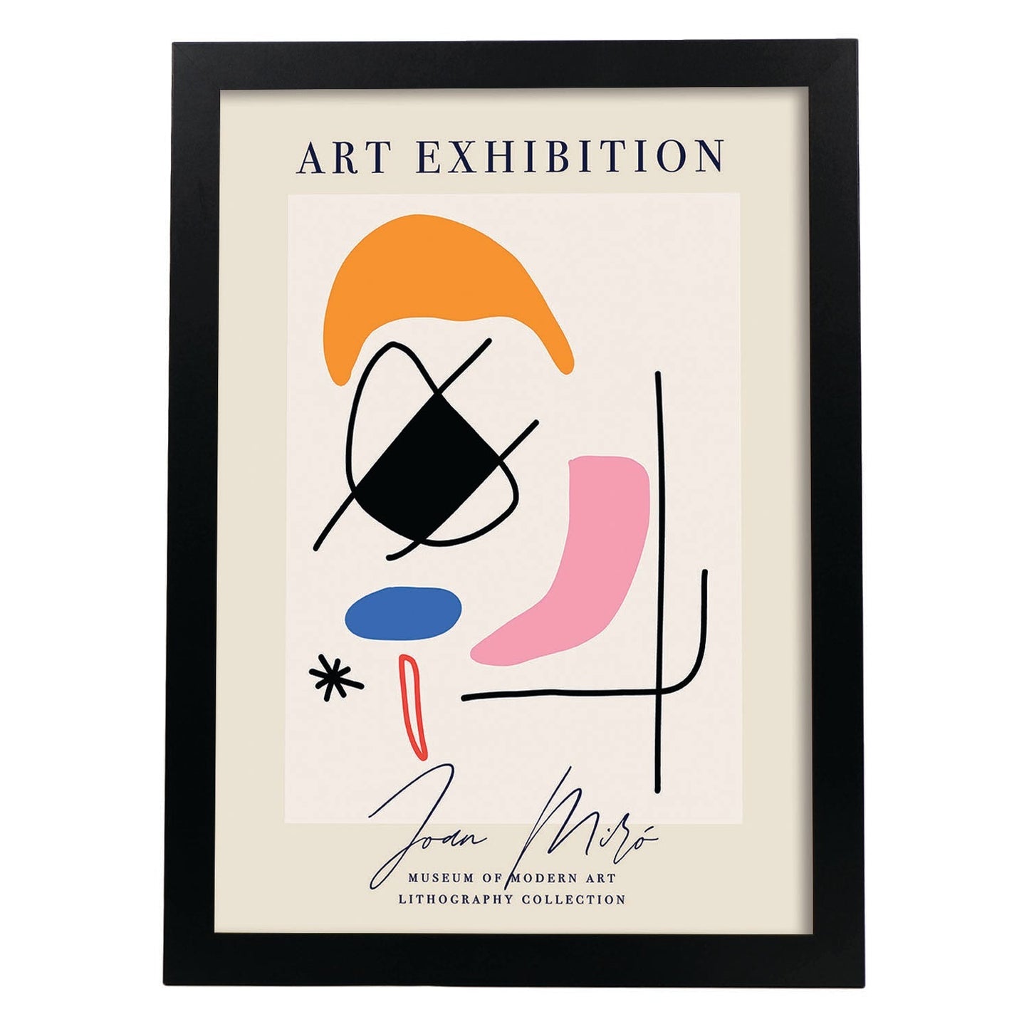 Lamina artistica decorativa con ilustración de Exposición Joan Miro 9 estilo Surrealista-Artwork-Nacnic-A4-Marco Negro-Nacnic Estudio SL