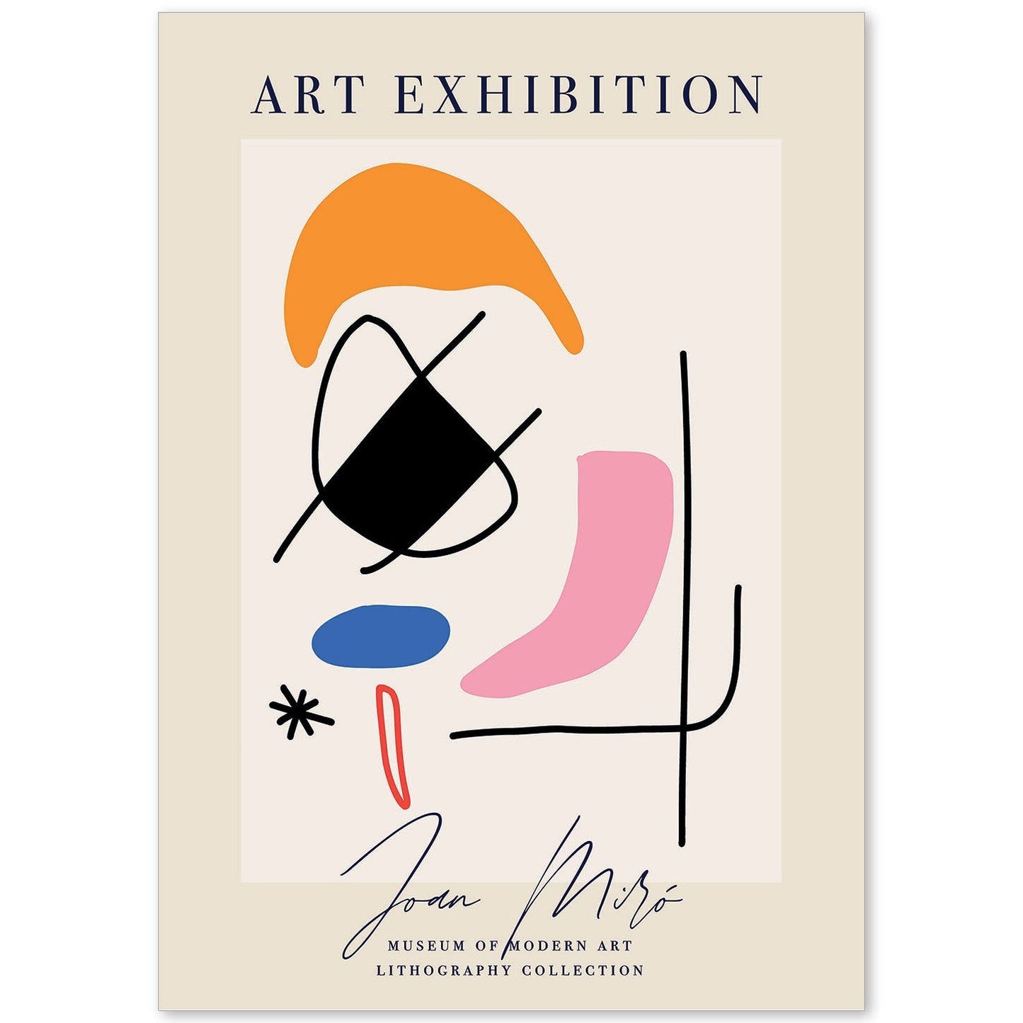 Lamina artistica decorativa con ilustración de Exposición Joan Miro 9 estilo Surrealista-Artwork-Nacnic-A4-Sin marco-Nacnic Estudio SL