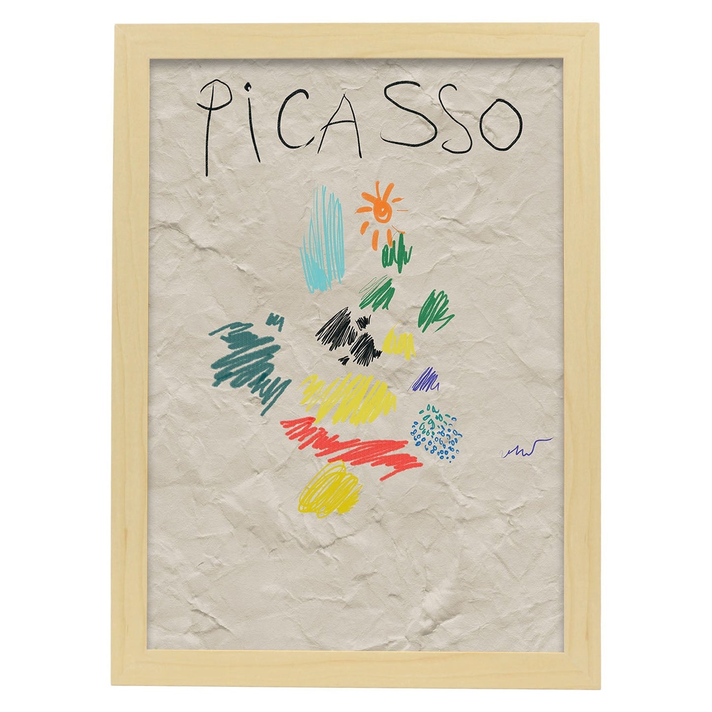 Lamina artistica decorativa con ilustración de Exposición Picasso 1-Artwork-Nacnic-A3-Marco Madera clara-Nacnic Estudio SL