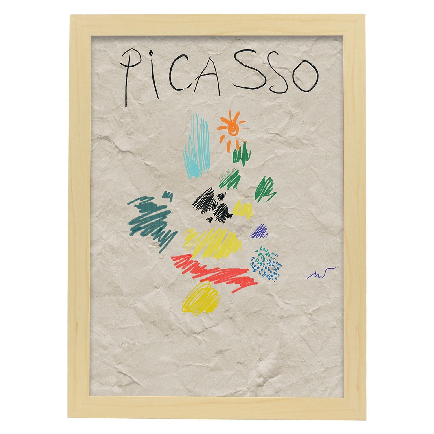 Lamina artistica decorativa con ilustración de Exposición Picasso 1-Artwork-Nacnic-A4-Marco Madera clara-Nacnic Estudio SL