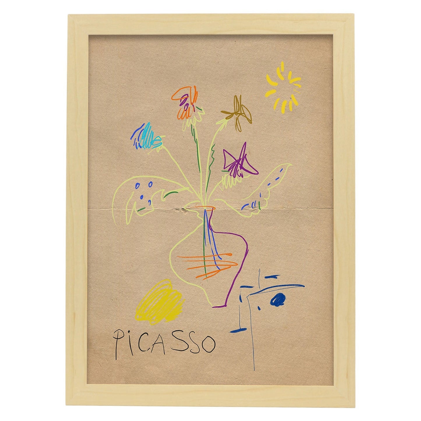 Lamina artistica decorativa con ilustración de Exposición Picasso 3-Artwork-Nacnic-A3-Marco Madera clara-Nacnic Estudio SL