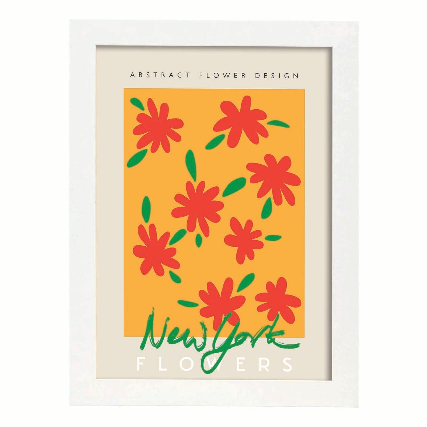 Lamina artistica decorativa con ilustración de Flor abstracta diseño de flores de Nueva York-Artwork-Nacnic-A4-Marco Blanco-Nacnic Estudio SL