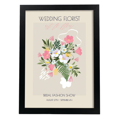 Lamina artistica decorativa con ilustración de Flores de boda 07-Artwork-Nacnic-A4-Marco Negro-Nacnic Estudio SL