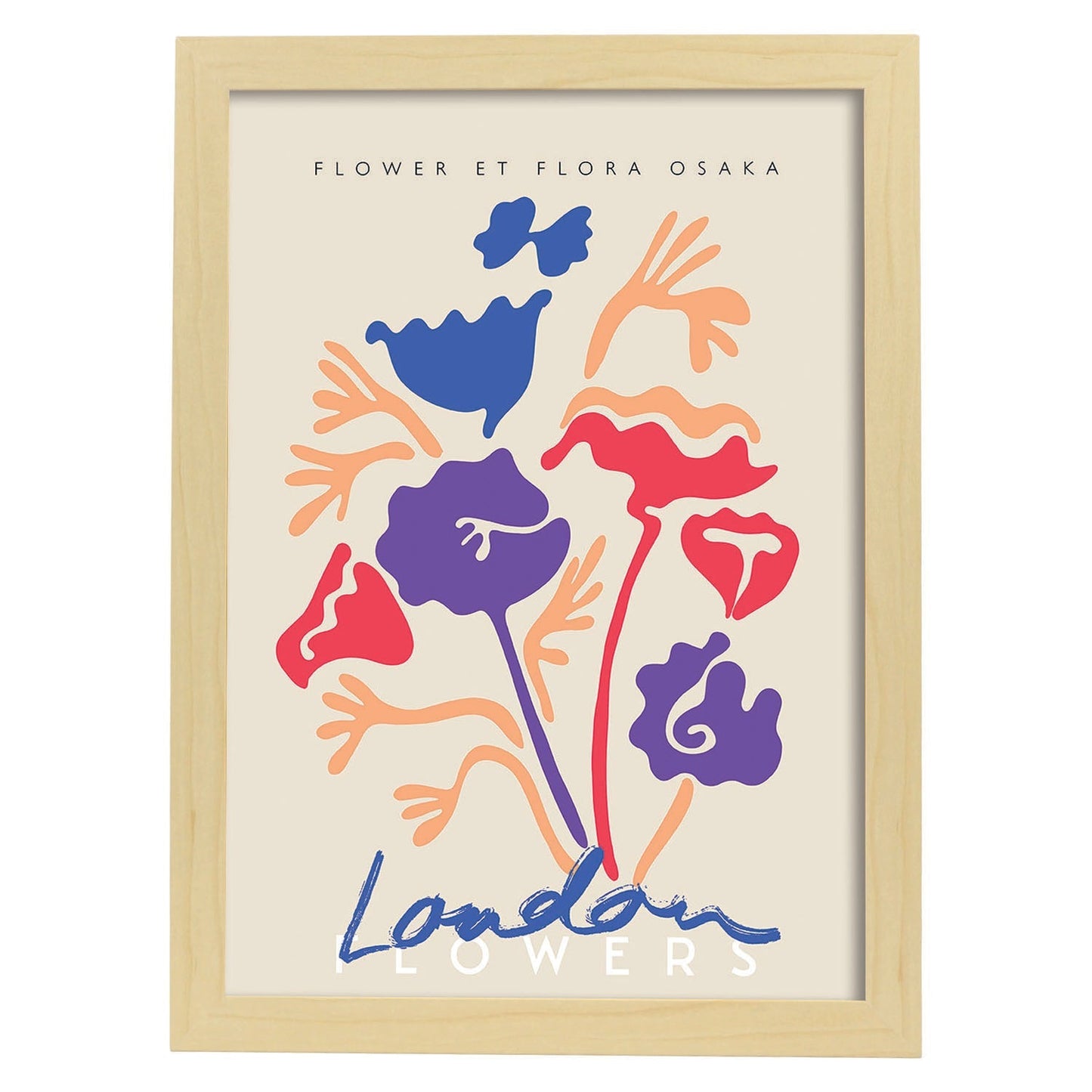Lamina artistica decorativa con ilustración de Flores de Londres-Artwork-Nacnic-A3-Marco Madera clara-Nacnic Estudio SL