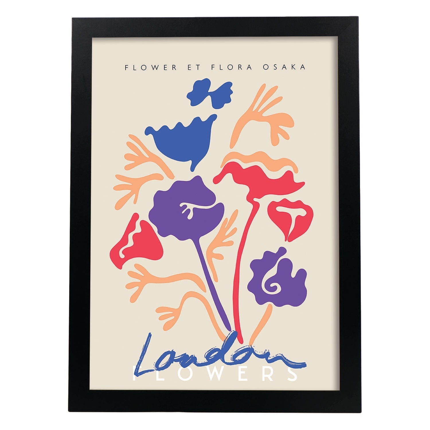 Lamina artistica decorativa con ilustración de Flores de Londres-Artwork-Nacnic-A3-Marco Negro-Nacnic Estudio SL