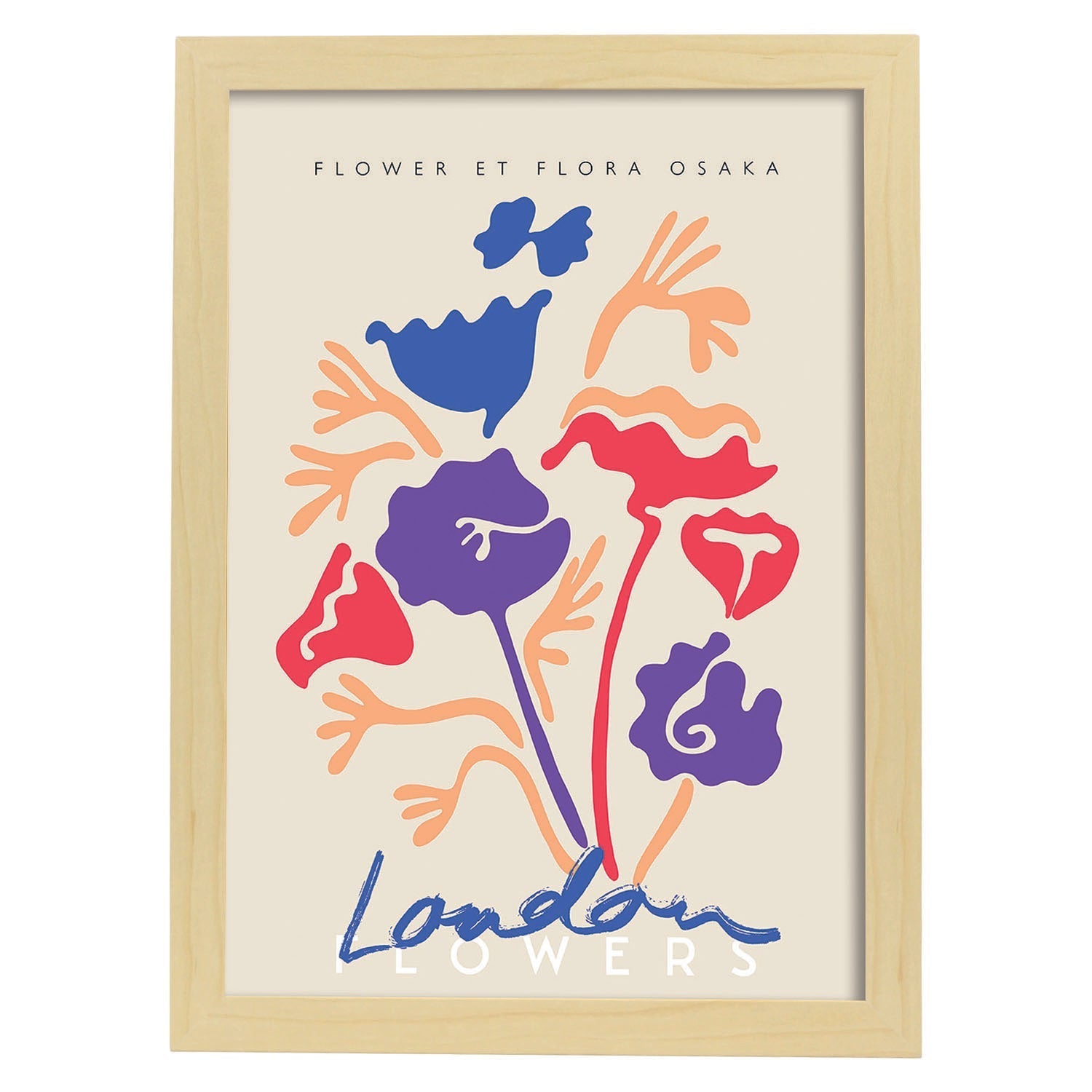 Lamina artistica decorativa con ilustración de Flores de Londres-Artwork-Nacnic-A4-Marco Madera clara-Nacnic Estudio SL