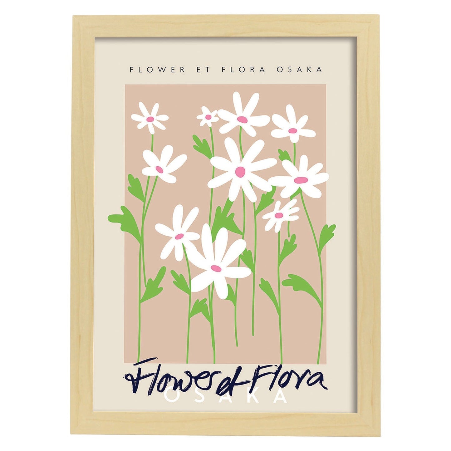 Lamina artistica decorativa con ilustración de Flower et flora osaka-Artwork-Nacnic-A4-Marco Madera clara-Nacnic Estudio SL