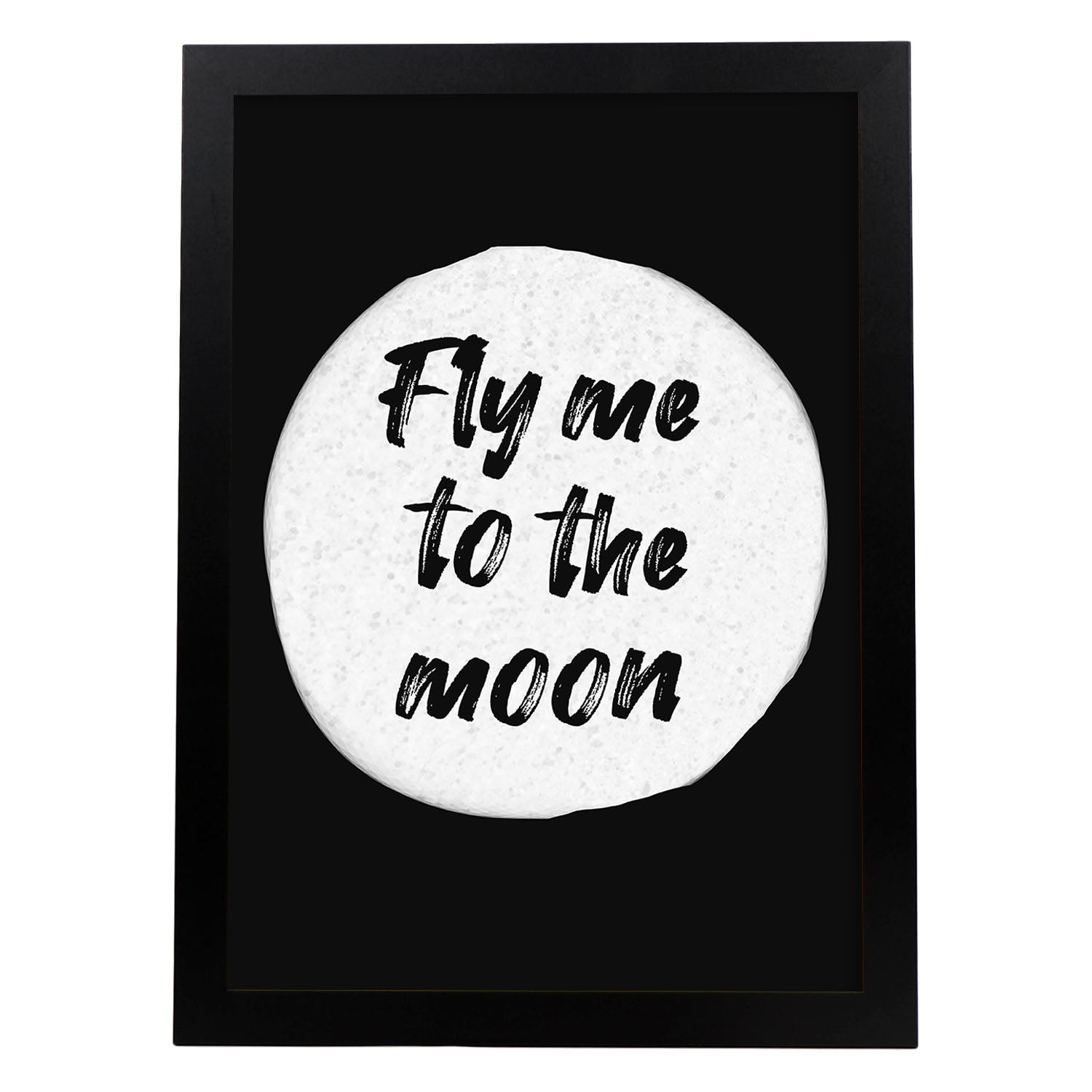 Lamina artistica decorativa con ilustración de fly me to the moon estilo Mensaje inspiracional-Artwork-Nacnic-A3-Marco Negro-Nacnic Estudio SL