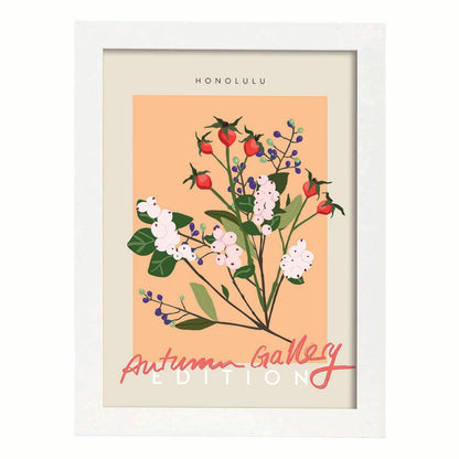 Lamina artistica decorativa con ilustración de Galería de otoño HONOLULU-Artwork-Nacnic-A4-Marco Blanco-Nacnic Estudio SL