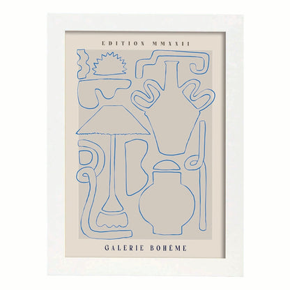 Lamina artistica decorativa con ilustración de Galerie Boheme Frascos-Artwork-Nacnic-A4-Marco Blanco-Nacnic Estudio SL