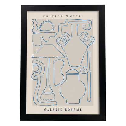 Lamina artistica decorativa con ilustración de Galerie Boheme Frascos-Artwork-Nacnic-A4-Marco Negro-Nacnic Estudio SL