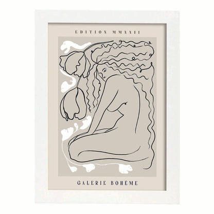 Lamina artistica decorativa con ilustración de Galerie Boheme Woman-Artwork-Nacnic-A4-Marco Blanco-Nacnic Estudio SL