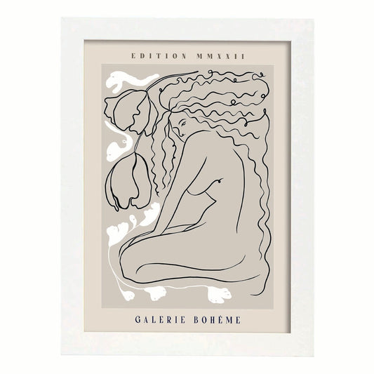 Lamina artistica decorativa con ilustración de Galerie Boheme Woman-Artwork-Nacnic-A4-Marco Blanco-Nacnic Estudio SL