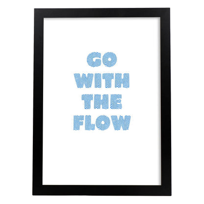 Lamina artistica decorativa con ilustración de go with the flow estilo Mensaje inspiracional-Artwork-Nacnic-A4-Marco Negro-Nacnic Estudio SL