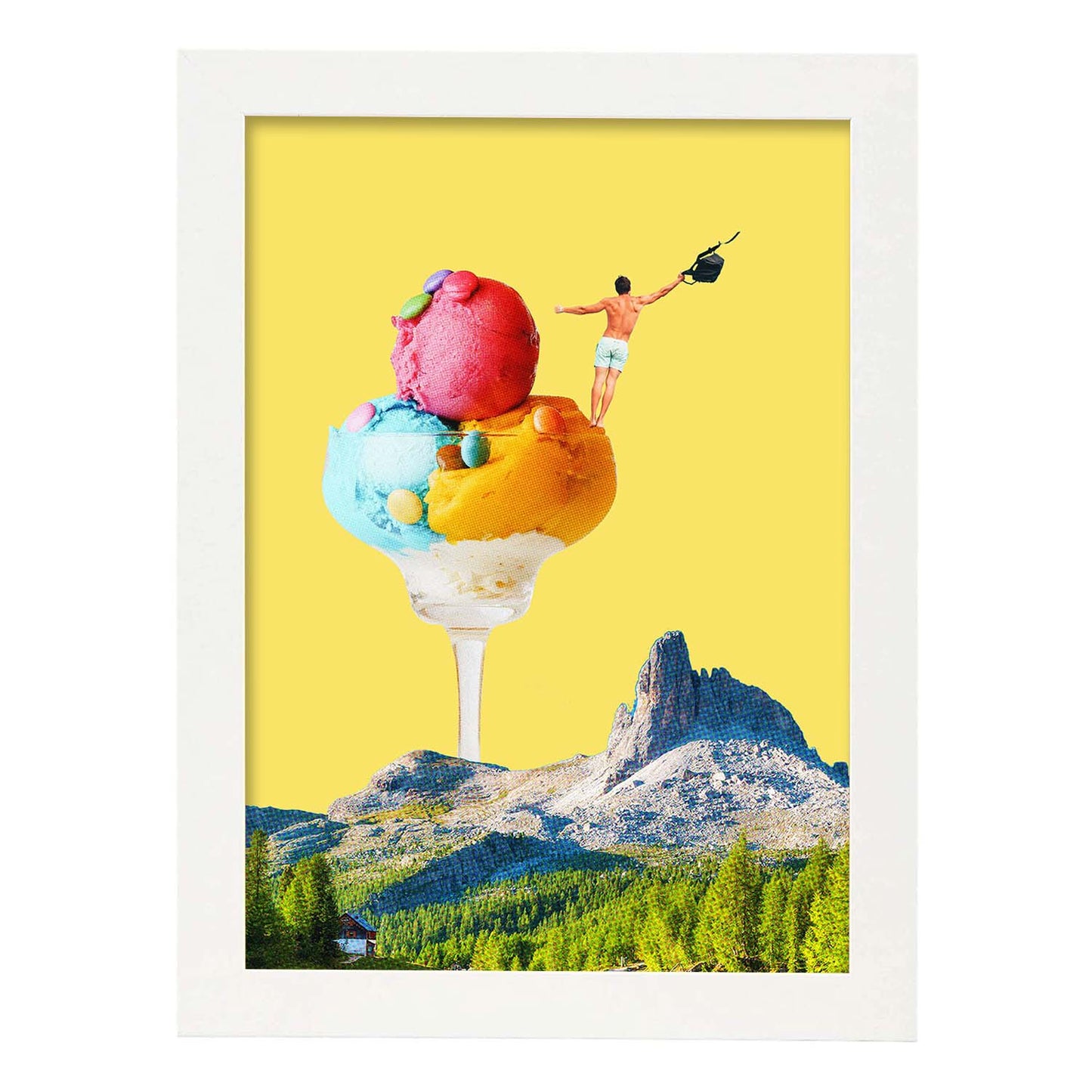 Lamina artistica decorativa con ilustración de Helado con frutas y nueces estilo Collage-Artwork-Nacnic-A3-Marco Blanco-Nacnic Estudio SL