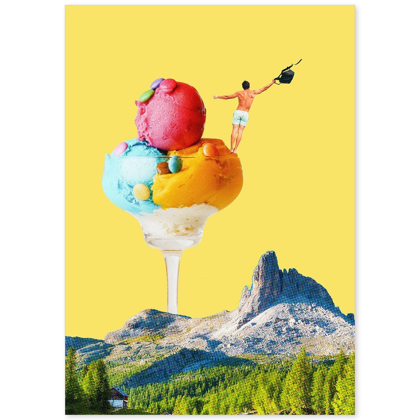 Lamina artistica decorativa con ilustración de Helado con frutas y nueces estilo Collage-Artwork-Nacnic-A4-Sin marco-Nacnic Estudio SL