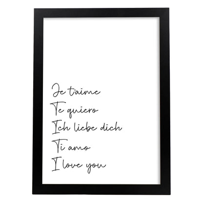 Lamina artistica decorativa con ilustración de i love you estilo Mensaje inspiracional-Artwork-Nacnic-A4-Marco Negro-Nacnic Estudio SL