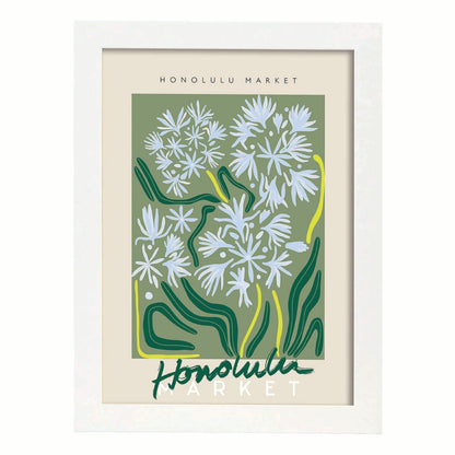 Lamina artistica decorativa con ilustración de Mercado de Honolulu-Artwork-Nacnic-A4-Marco Blanco-Nacnic Estudio SL