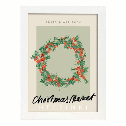 Lamina artistica decorativa con ilustración de Mercado de Navidad Helsinki estilo Abstracto-Artwork-Nacnic-A4-Marco Blanco-Nacnic Estudio SL