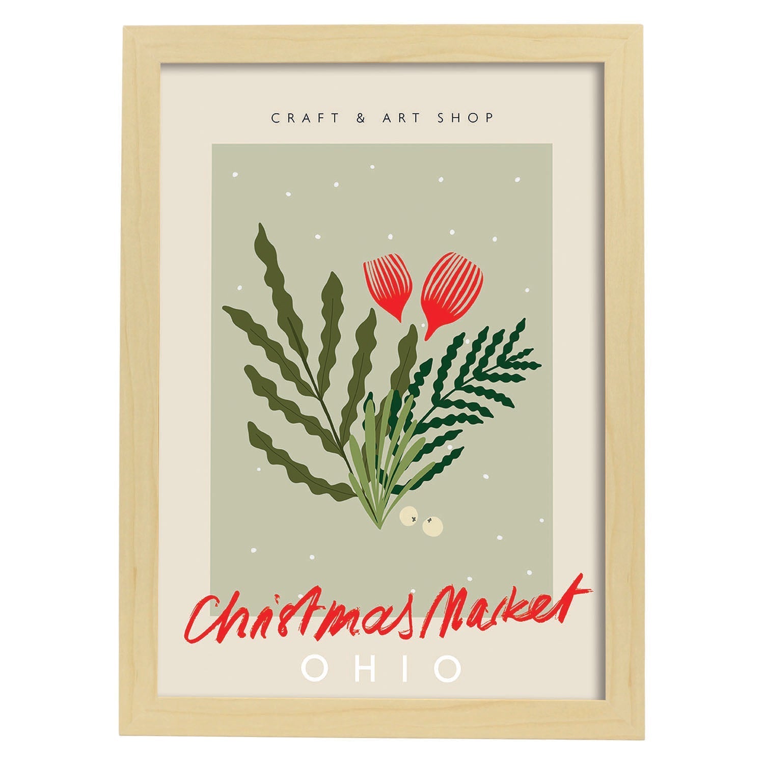 Lamina artistica decorativa con ilustración de Mercado navideño Ohio estilo Abstracto-Artwork-Nacnic-A3-Marco Madera clara-Nacnic Estudio SL