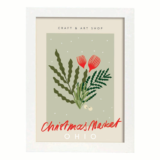 Lamina artistica decorativa con ilustración de Mercado navideño Ohio estilo Abstracto-Artwork-Nacnic-A4-Marco Blanco-Nacnic Estudio SL
