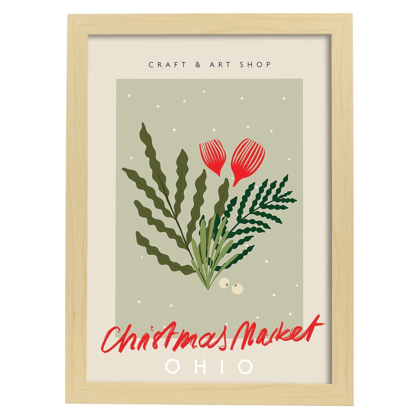 Lamina artistica decorativa con ilustración de Mercado navideño Ohio estilo Abstracto-Artwork-Nacnic-A4-Marco Madera clara-Nacnic Estudio SL