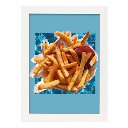 Lamina artistica decorativa con ilustración de Papas fritas estilo Collage-Artwork-Nacnic-A4-Marco Blanco-Nacnic Estudio SL