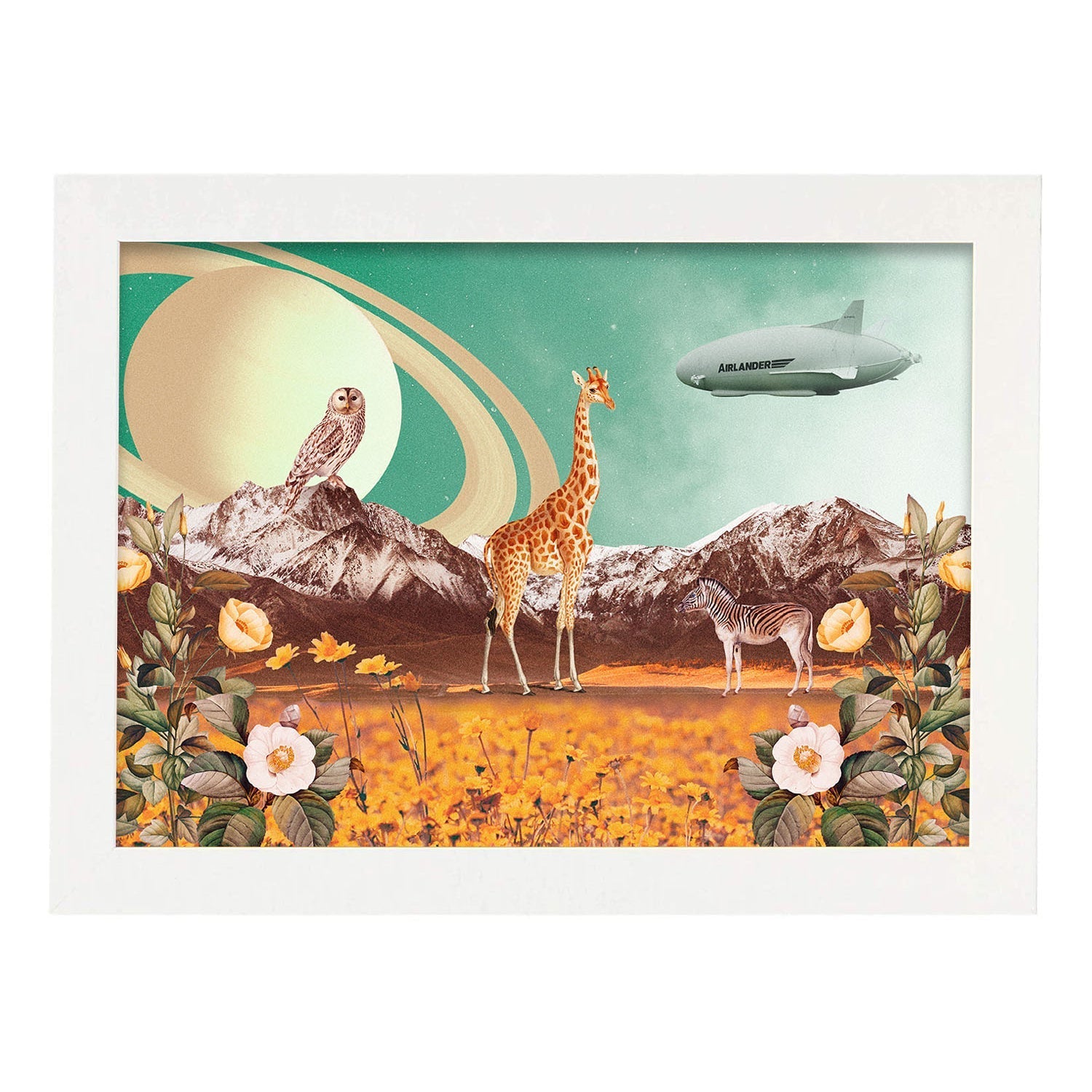 Lamina artistica decorativa con ilustración de Saturn estilo Collage-Artwork-Nacnic-A4-Marco Blanco-Nacnic Estudio SL