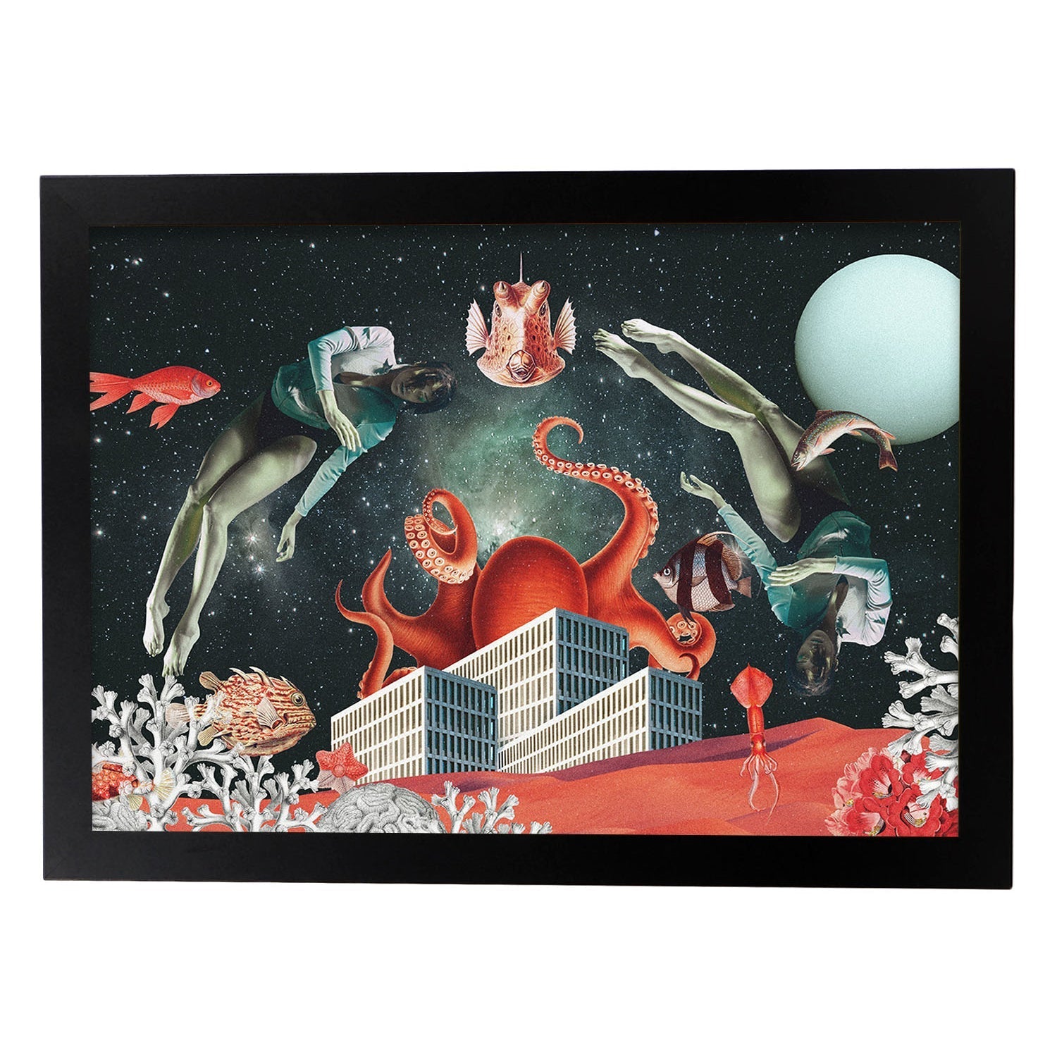 Lamina artistica decorativa con ilustración de Sea Space estilo Collage-Artwork-Nacnic-A4-Marco Negro-Nacnic Estudio SL