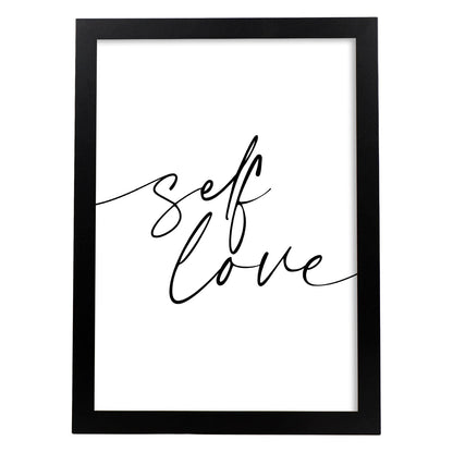 Lamina artistica decorativa con ilustración de self love estilo Mensaje inspiracional-Artwork-Nacnic-A4-Marco Negro-Nacnic Estudio SL