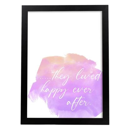 Lamina artistica decorativa con ilustración de they lived happy everafter estilo Inspirational message-Artwork-Nacnic-A4-Marco Negro-Nacnic Estudio SL