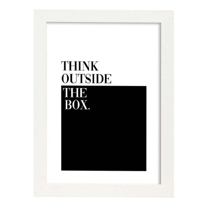 Lamina artistica decorativa con ilustración de Think outside the box estilo Mensaje inspiracional-Artwork-Nacnic-A4-Marco Blanco-Nacnic Estudio SL