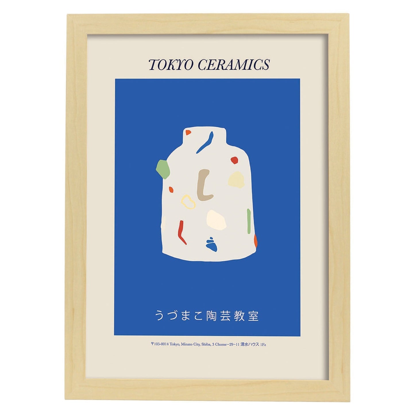Lamina artistica decorativa con ilustración de Tokio Ceramics-Artwork-Nacnic-A3-Marco Madera clara-Nacnic Estudio SL