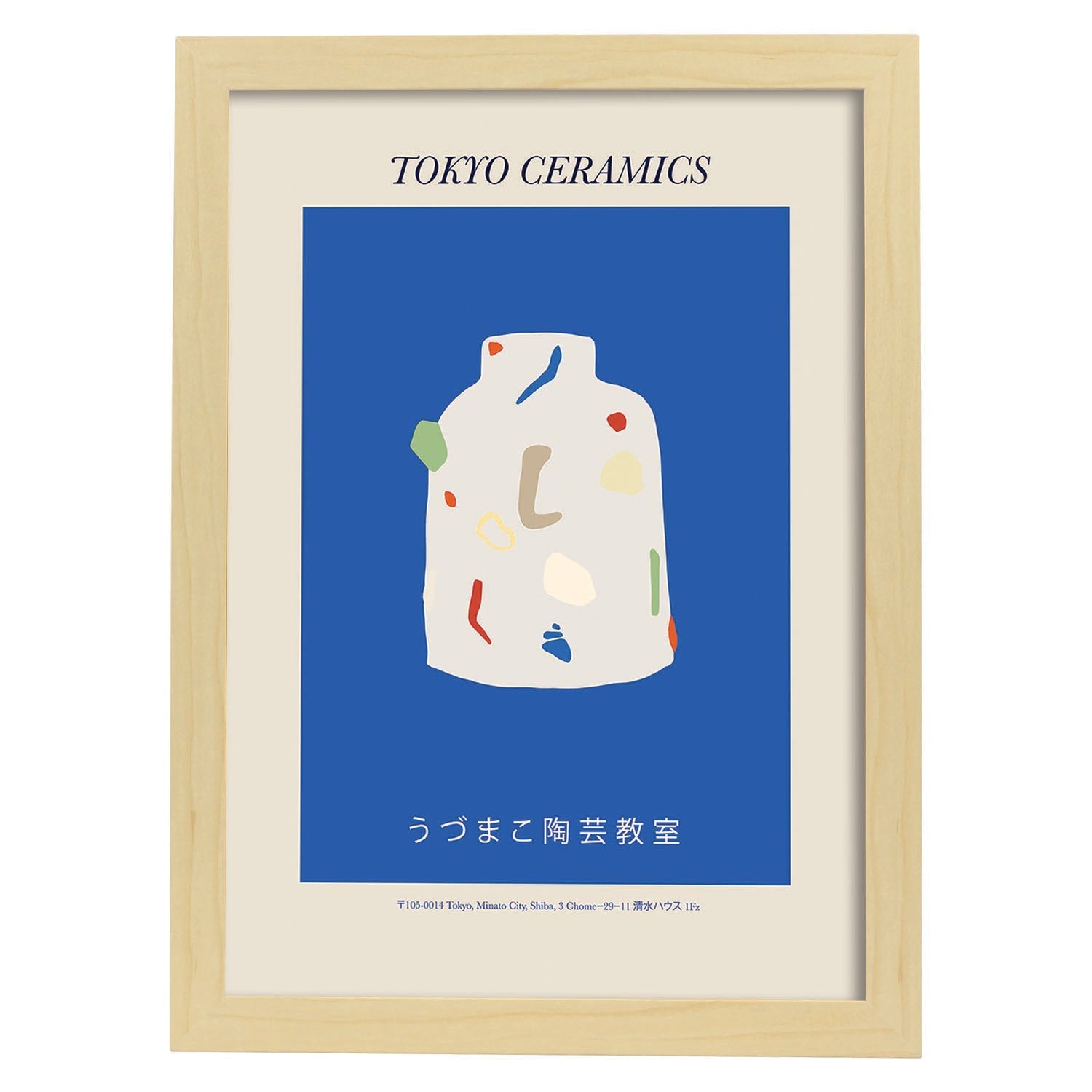 Lamina artistica decorativa con ilustración de Tokio Ceramics-Artwork-Nacnic-A4-Marco Madera clara-Nacnic Estudio SL