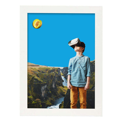 Lamina artistica decorativa con ilustración de Vr melón estilo Collage-Artwork-Nacnic-A4-Marco Blanco-Nacnic Estudio SL