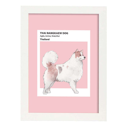 Lámina Bangkaew tailandés. Pósters con ilustraciones de razas de perro en tonos cálidos y pastel.-Artwork-Nacnic-A4-Marco Blanco-Nacnic Estudio SL