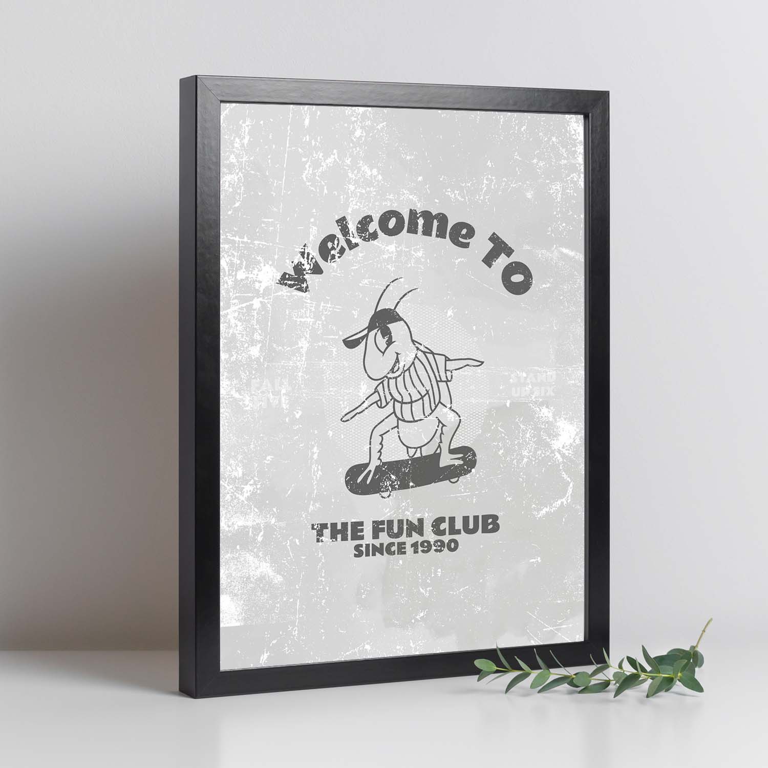 Lámina Bienvenido al club. Pósters con ilustraciones de dibujos retro en tonos grises.-Artwork-Nacnic-A4-Sin marco-Nacnic Estudio SL