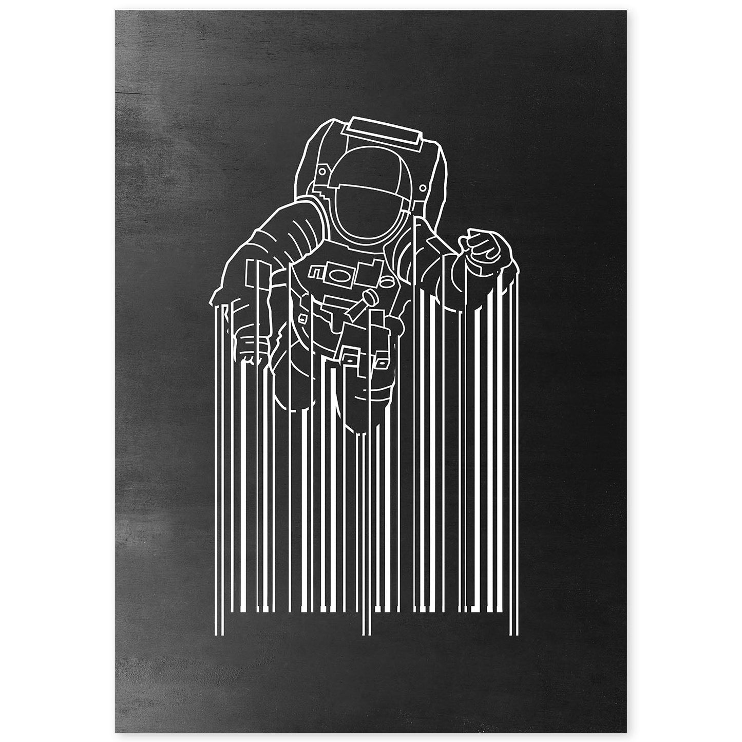 Lámina blanco y negro Astronauta codigo de barrasen Poster con fondo negro estilo pizarra. Papel 250 gr y tintas de alta calidad.-Artwork-Nacnic-A4-Sin marco-Nacnic Estudio SL