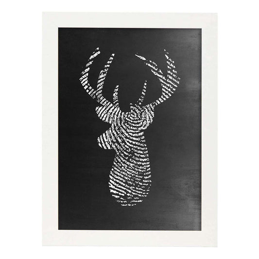 Lámina blanco y negro Ciervo deer en Poster con fondo negro estilo pizarra. Papel 250 gr y tintas de alta calidad.-Artwork-Nacnic-A4-Marco Blanco-Nacnic Estudio SL