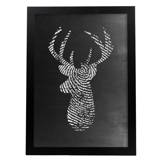 Lámina blanco y negro Ciervo deer en Poster con fondo negro estilo pizarra. Papel 250 gr y tintas de alta calidad.-Artwork-Nacnic-A4-Marco Negro-Nacnic Estudio SL