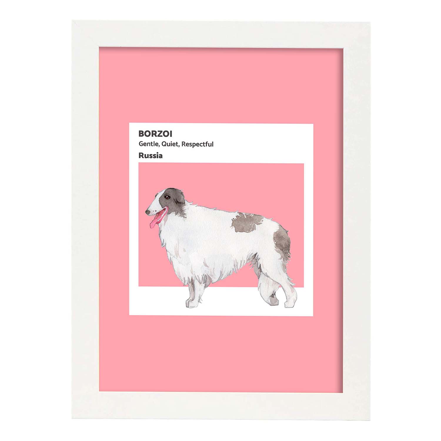 Lámina Borzoi. Pósters con ilustraciones de razas de perro en tonos cálidos y pastel.-Artwork-Nacnic-A3-Marco Blanco-Nacnic Estudio SL