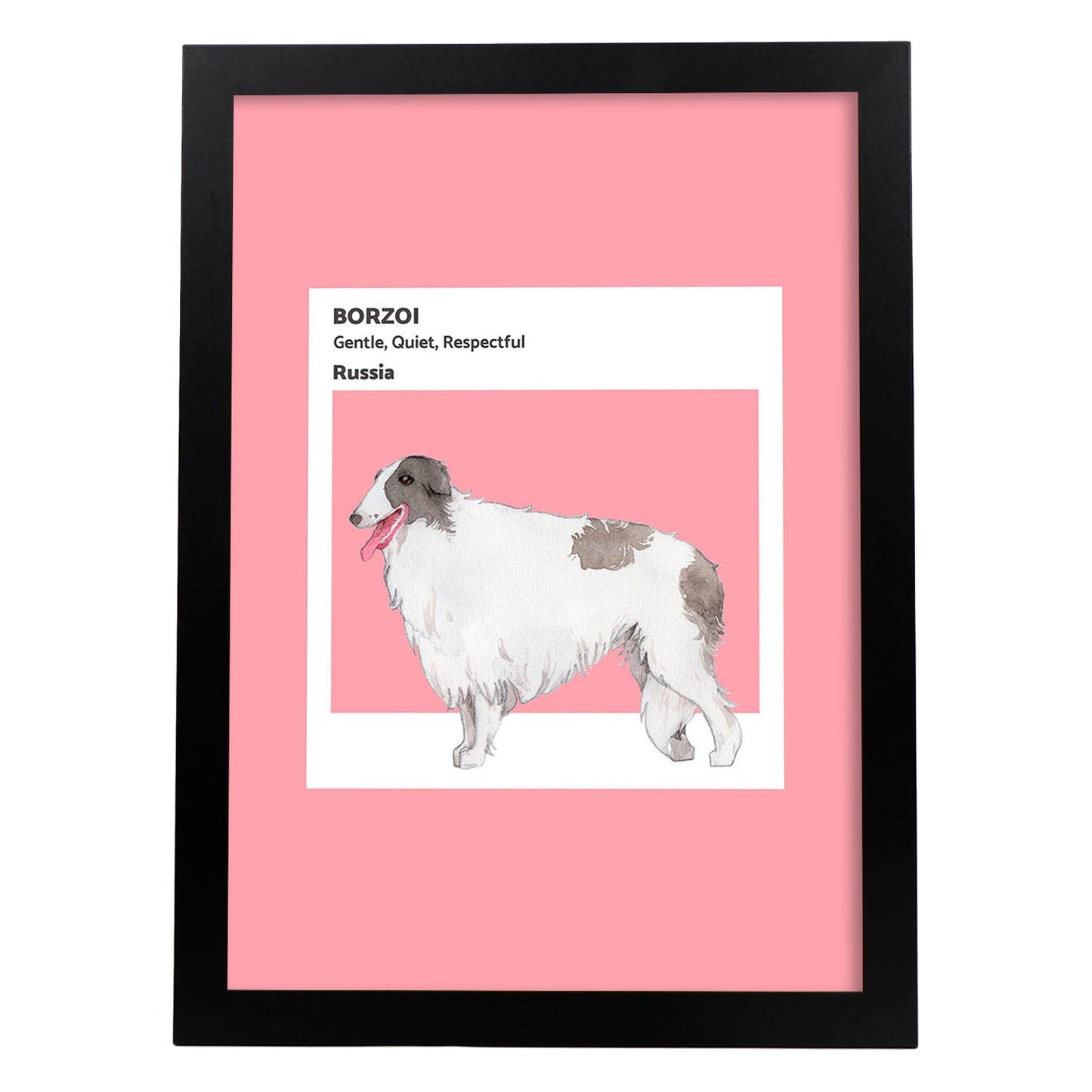 Lámina Borzoi. Pósters con ilustraciones de razas de perro en tonos cálidos y pastel.-Artwork-Nacnic-A3-Marco Negro-Nacnic Estudio SL
